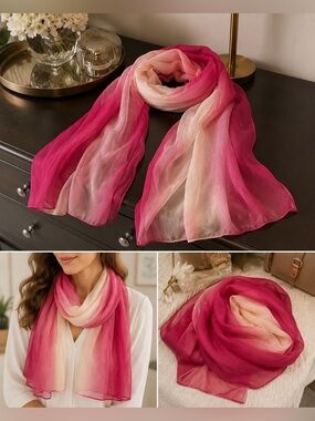 Pink Ombre Sheer Scarf Wrap Lightweight Elegant Summer Shawl 58x19